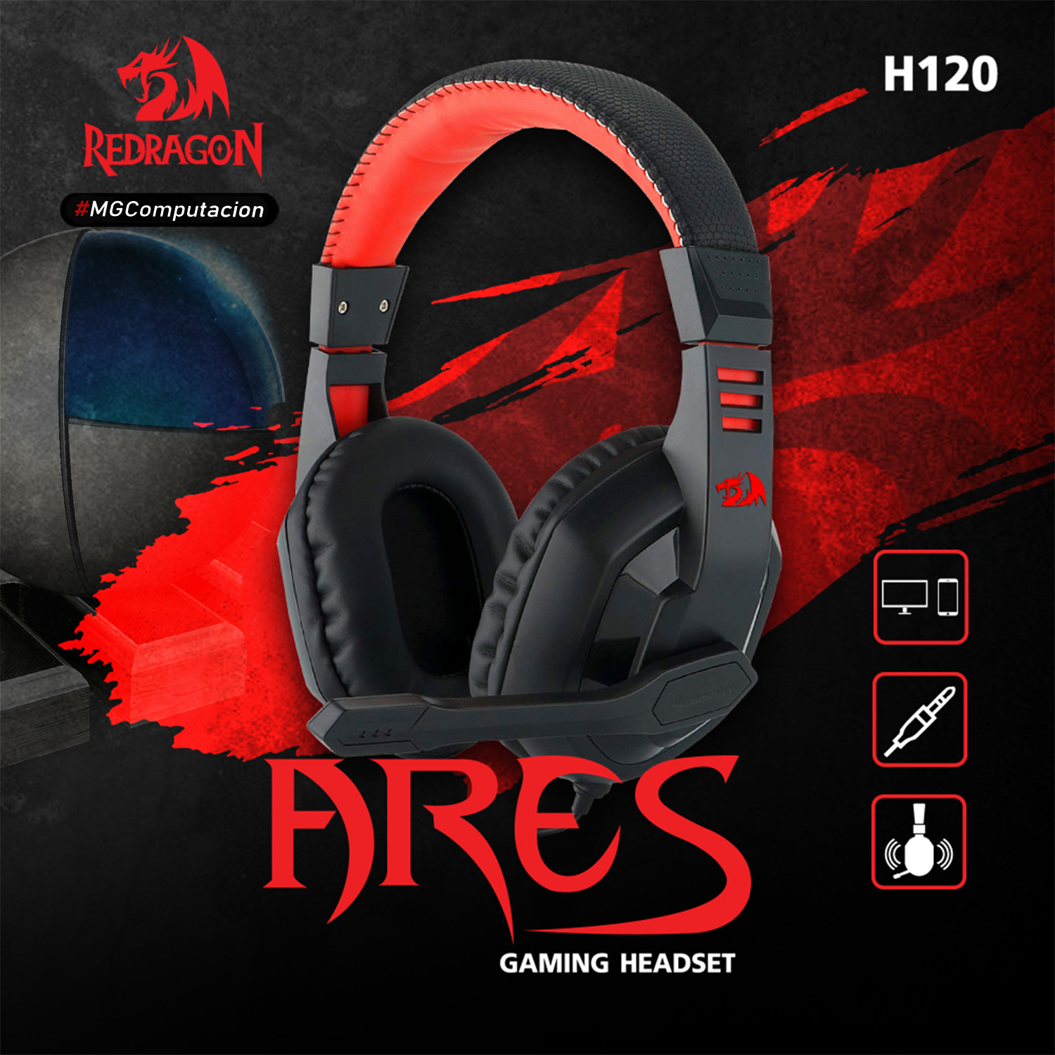 Auricular Gamer Redragon Ares H120 Microfono 3.5mm Pc